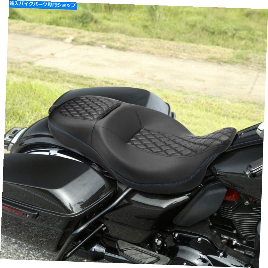 Seats ブラックドライバーライダーとハーレーツーリングに適しています09-23ブルーステッチ Black Driver Rider & Passenger Seat Fit For Harley Touring 09-23 Blue Stitching【並行輸入品】