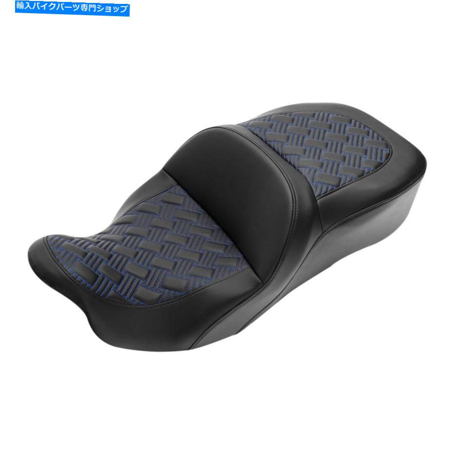 Seats ハーレーツーリングロードストリートグライドにフィットするブラック+ブルードライバーの助手席09-22 Black+Blue Driver Passenger Seat Fit For Harley Touring Road Street Glide 09-22【並行輸入品】