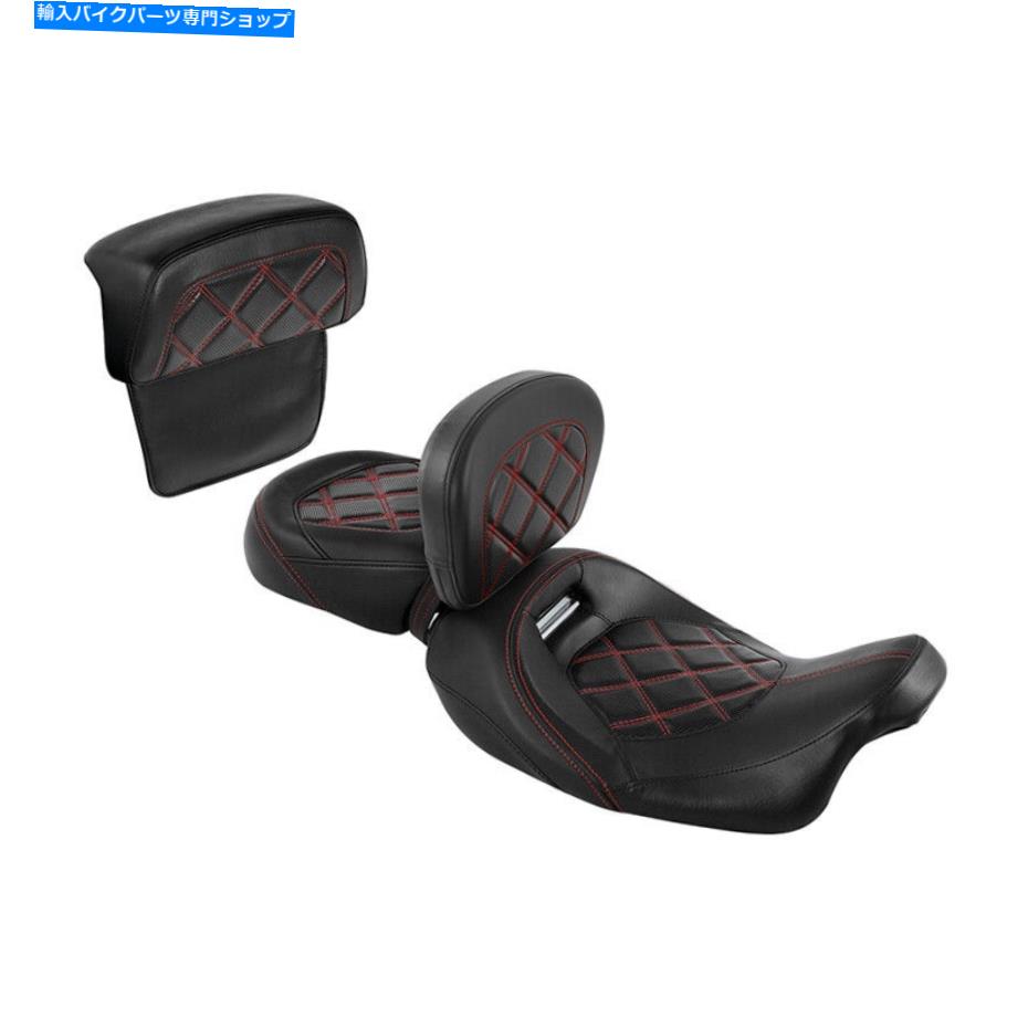 Seats ハーレーストリートグライド14-22に適合するブラック+レッドドライバーと助手席バックレストパッド Black+Red Driver & Passenger Seat Backrest Pad Fit For Harley Street Glide 14-22【並行輸入品】