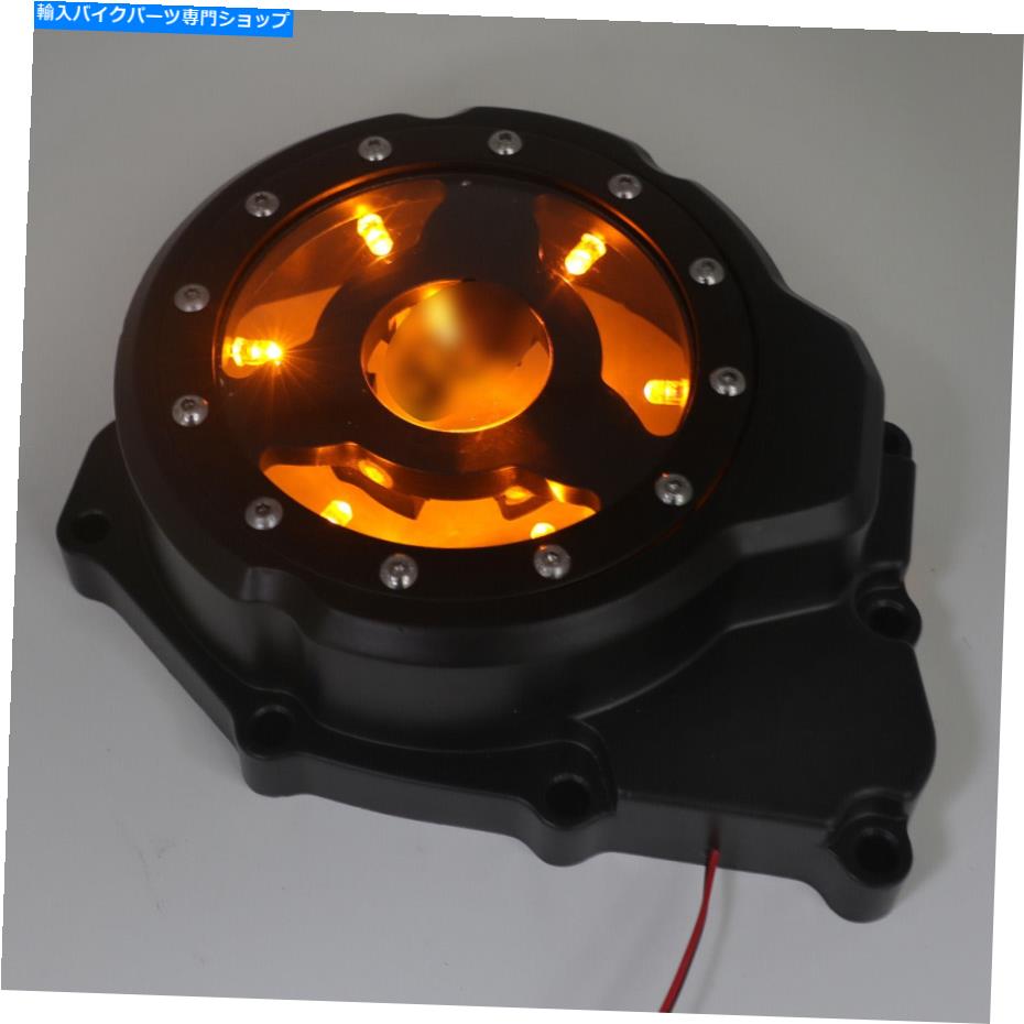 Engine Covers 黄色のLED 2006-2020ヤマハYZF-R6ブラック左エンジンステーターカバーのスルーを参照 Yellow LED See Thru For 2006-2020 Yamaha YZF-R6 Black Left Engine Stator Cover【並行輸入品】