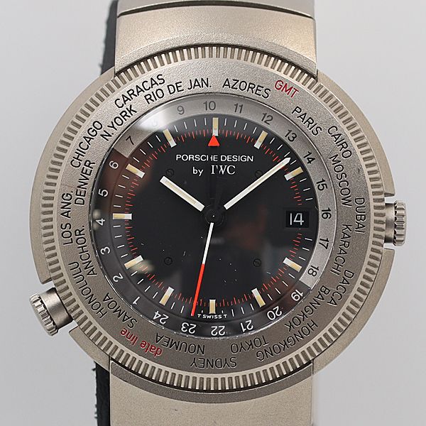 デッド買い溜める級 保/一こま1付 IWC 2552575 TI QZ 黒文字盤 ポルシェひな型 デイト メンズウオッチ OGH 2847ABC5254920