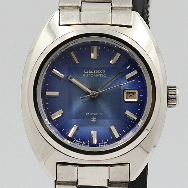 デッドストック級 稼働 美品 セイコー 17石 2205-0610 デイト 青 カットガラス AT/自動巻 レディース腕時計 NSY14072ABC 2000000 NSK|USED-TOKYO-NO1