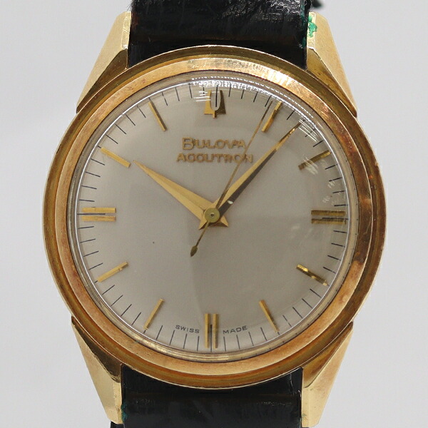 ブローバ アキュトロン 18K 総44.5g 079933 音叉式 シルバー文字盤 メンズ腕時計 0095920 1JWT KRI ABC20222|USED-TOKYO-NO1