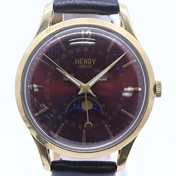 良品 稼働 HENRY LONDONのホルボーン HL39-LS-0426 QZ ムーンフェイズ ボルドー文字盤 メンズ腕時計 2000000 NSK MST ABC21016｜USED-TOKYO-NO1