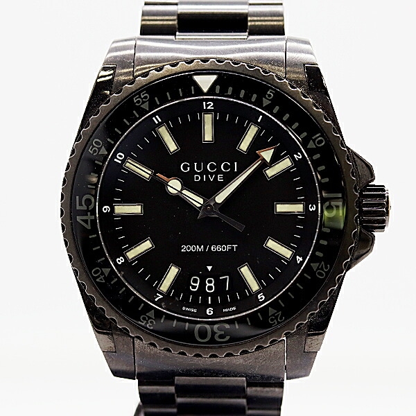 美品 機能 グッチ 飛び込み YA136205/136.2 SS QZ 黒いこと文字記号盤 メンズウオッチ 2000000 4JWY KMT ABC22704