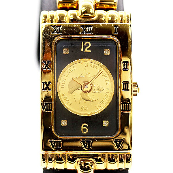 美品 動く クリスチャンラッセン コインウォッチ 999.9 GOLD 1/30 OZ SS QZ ゴールド文字記号盤 レディースウォッチ 2000000 4JWY KMT ABC23061