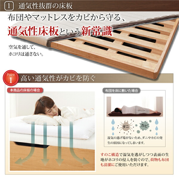 ベッド ベット マットレス付き 収納 コンセント付 収納付 深さラージ ...