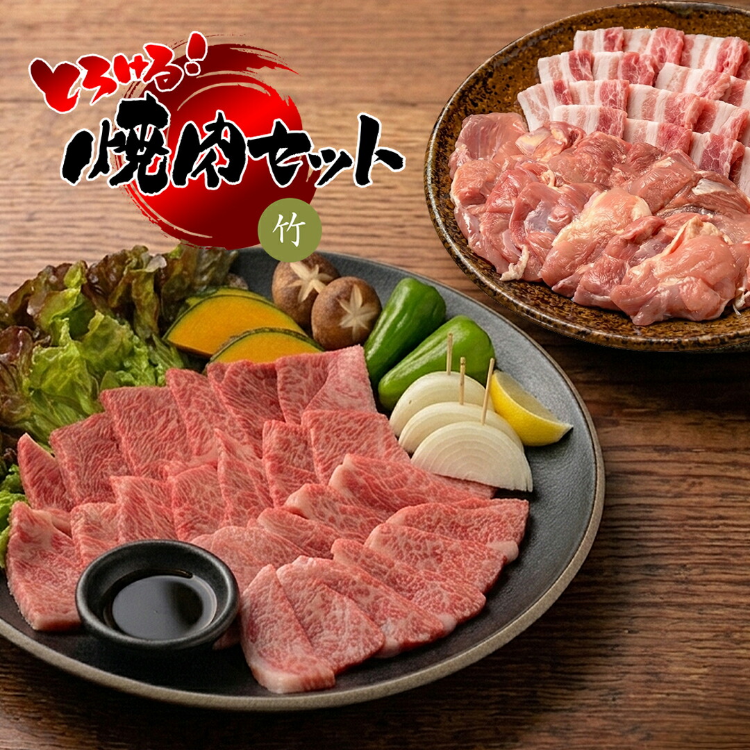 【GW☆焼肉＆BBQセット】とろける 焼肉セット 竹コース＋追加オプション 900g （カルビ200g＋極上バラ200g＋豚バラ250g＋桜島鶏モモ肉250g / 4～5人前） 送料無料 黒毛和牛 A5 牛肉 焼肉用 焼肉 焼き肉 ヤキニク BBQ カルビ かるび 対応 冷凍便