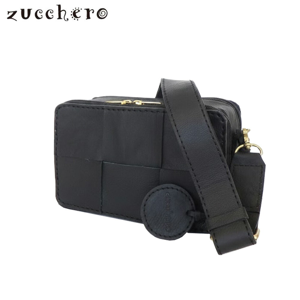 Zucchero ズッケロ 牛皮 ポシェット お紙入れ肩先 ショルダーバッグ 40091 黒いこと