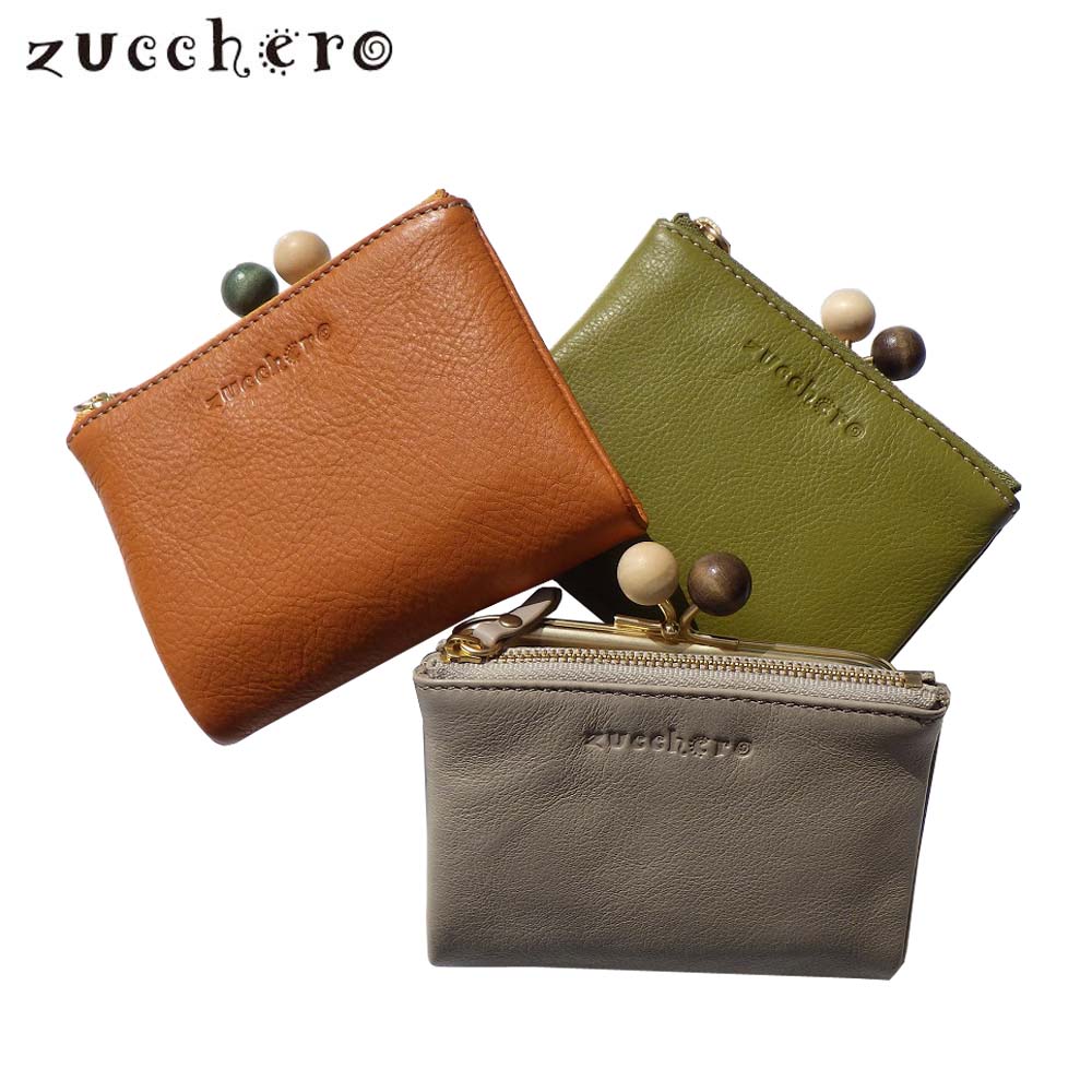 Zucchero ズッケロ 木玉ガマ口 二つ折り財布(小銭入れあり) 牛革 11112 婦人財布