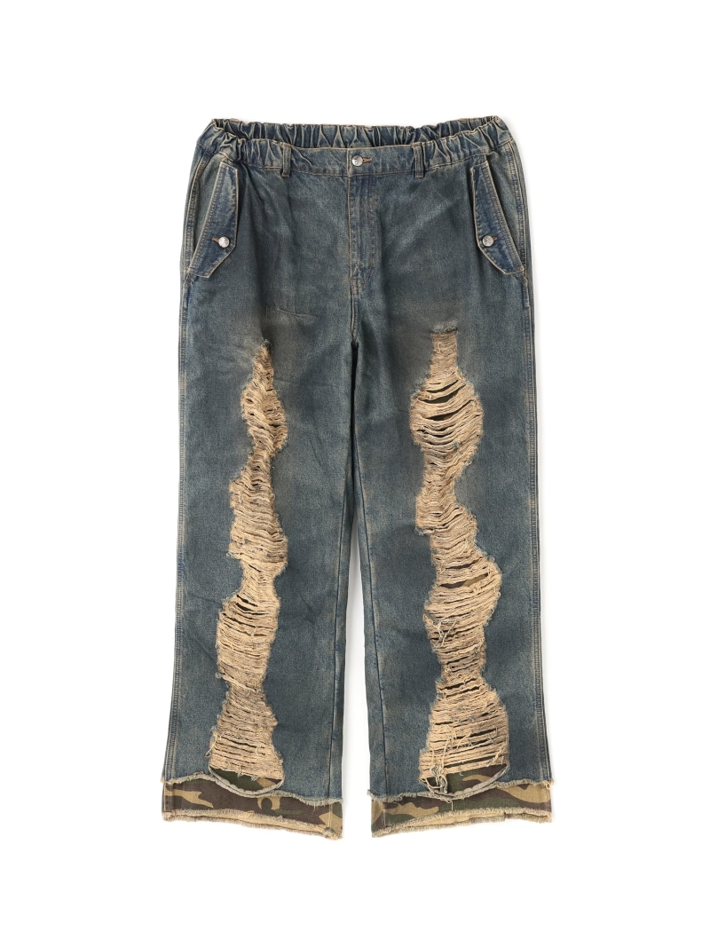 NOT4NERD/ノットフォーナード/CAMO LAYERED DESTROYED DENIM PANTS LHP エルエイチピー パンツ ジーンズ・デニムパンツ ブルー【送料無料】[ Fashion]