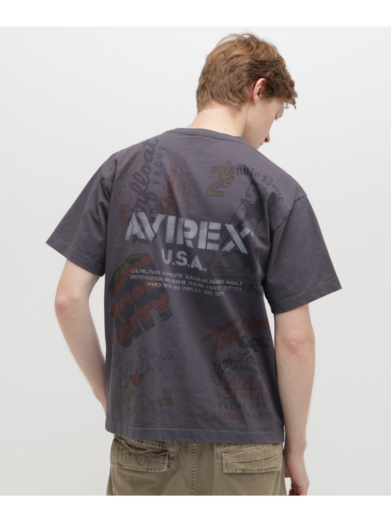 ARCHIVE PRINT T-SHIRT AVIREX アヴィレックス トップス カットソー・Tシャツ ベージュ グレー【送料無料】[ Fashion]