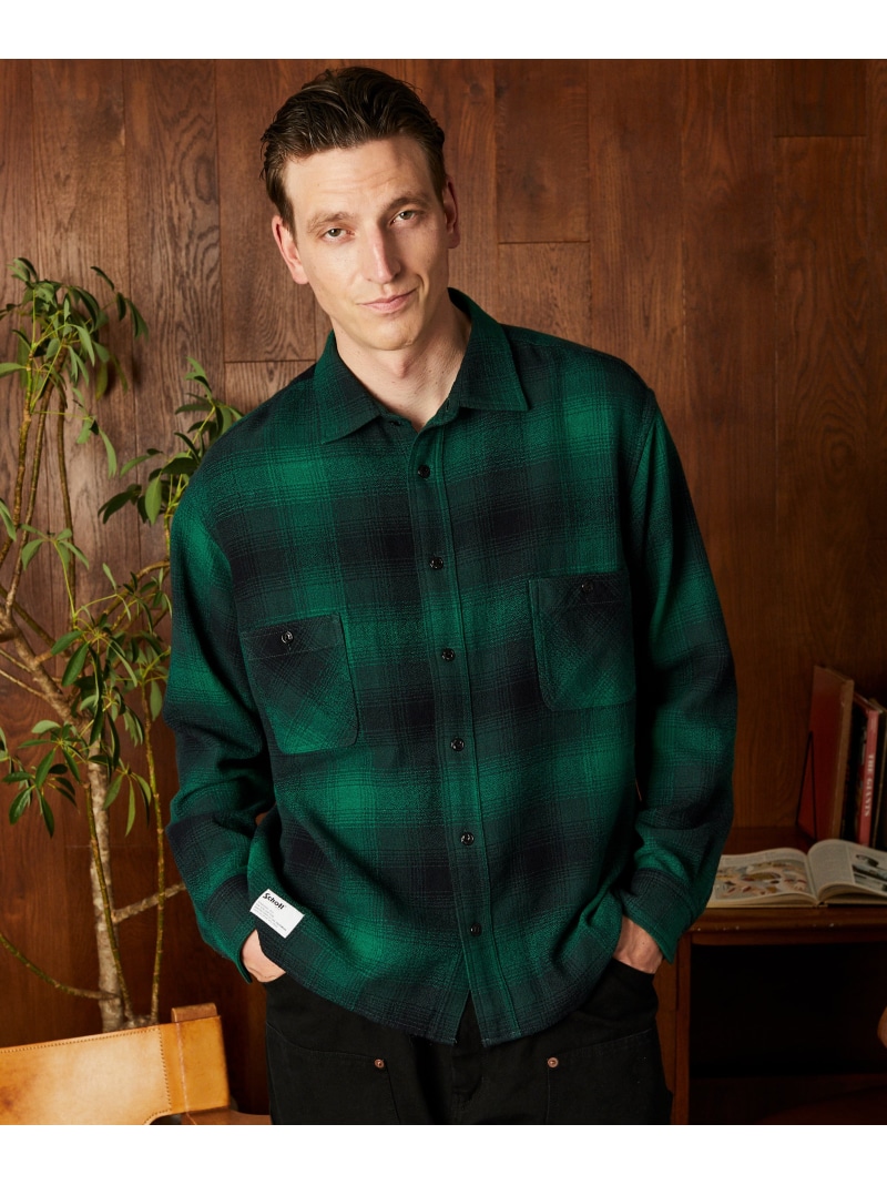 OMBRE CHECK CF LS SHIRT/オンブレ チェック CF LSシャツ Schott ショット トップス シャツ・ブラウス レッド グリーン【送料無料】[ Fashion]