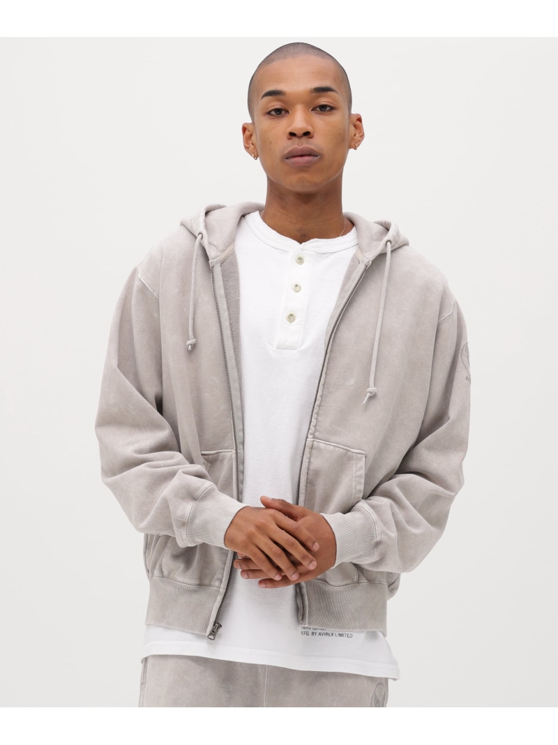 ACID WASH ZIP UP HOODIE AVIREX アヴィレックス トップス パーカー・フーディー グレー【送料無料】[ Fashion]