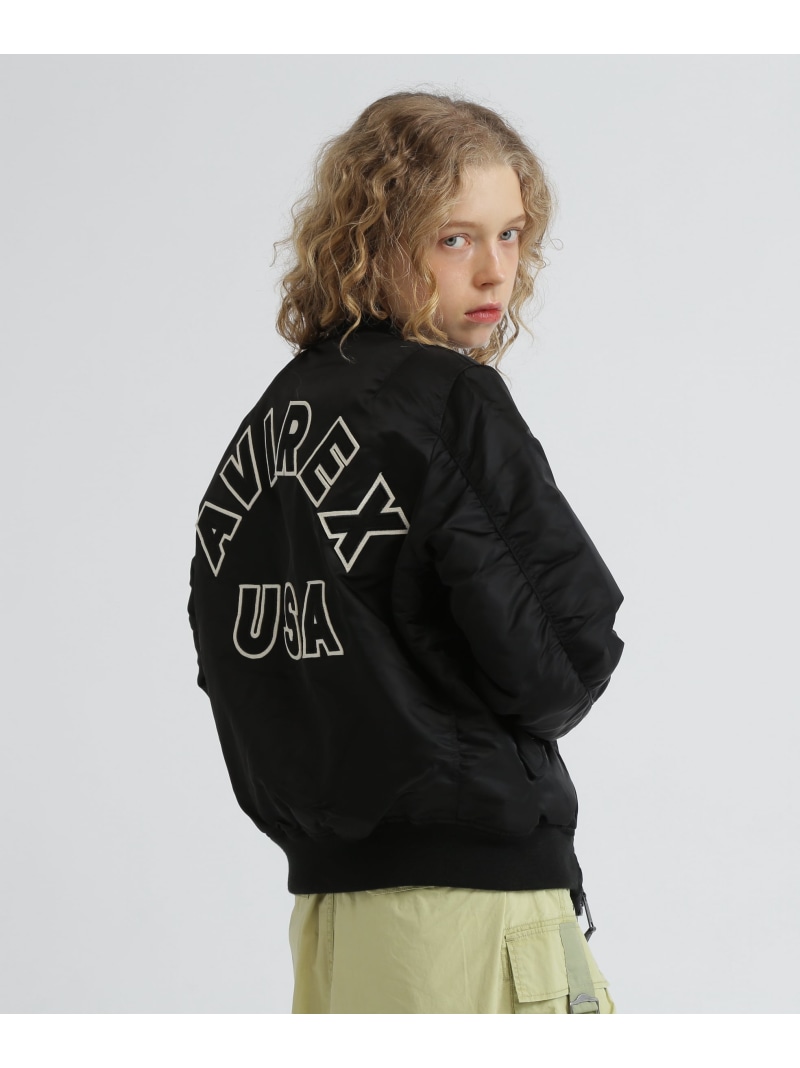 《WOMAN》MA-1 COMMERCIAL LOGO AVIREX アヴィレックス ジャケット・アウター ブルゾン・ジャンパー ブラック シルバー【送料無料】[ Fashion]