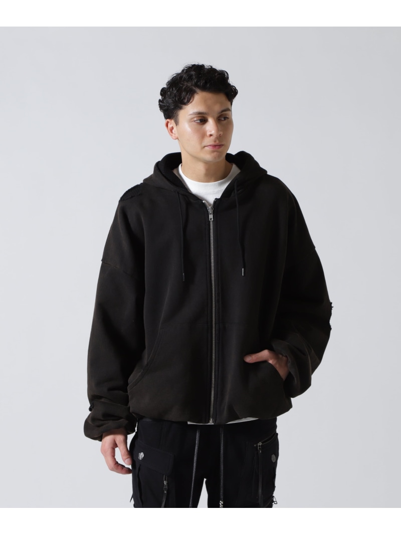 GEN_DAI/ゲンダイ/DAMAGE ZIP HOODIE ROYAL FLASH ロイヤルフラッシュ トップス パーカー・フーディー ブラック レッド【送料無料】[ Fashion]