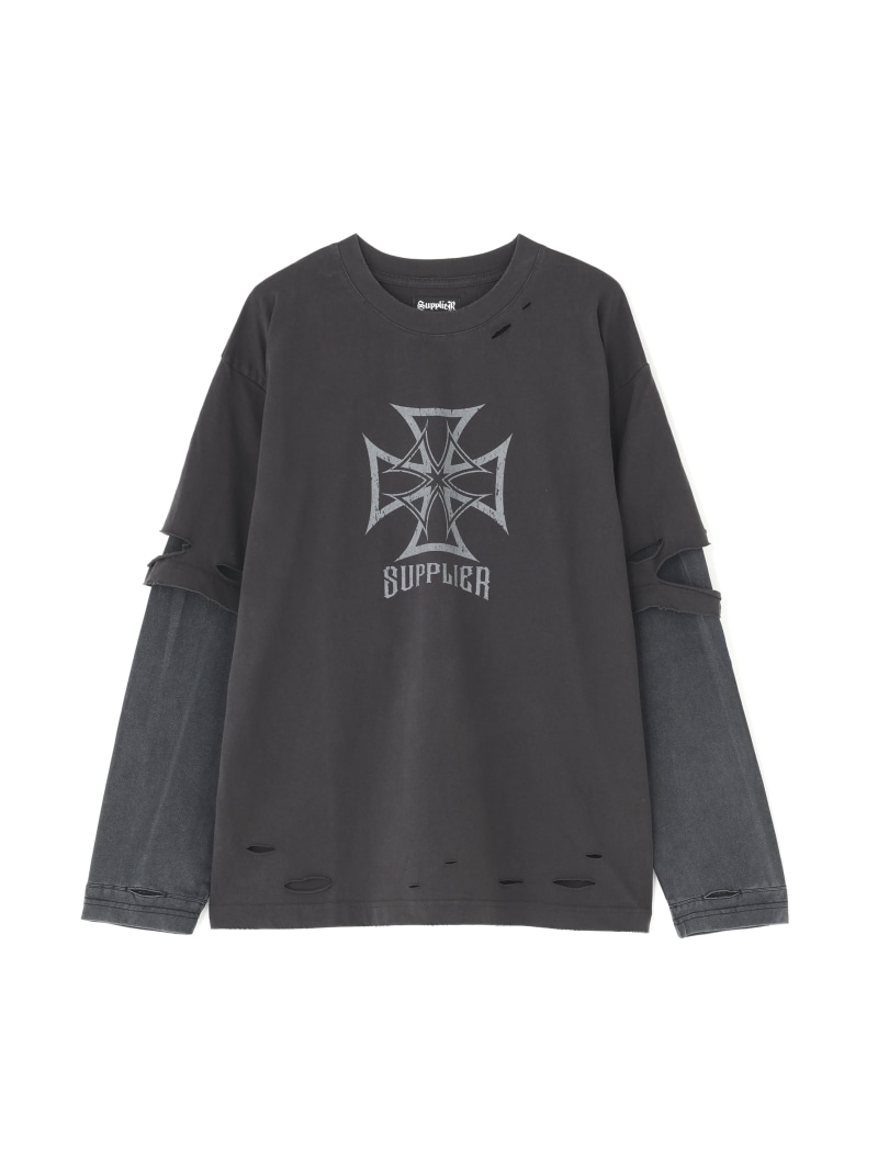 SUPPLIER/サプライヤー/Dusty Iron Cross Layered Long Sleeve Tee LHP エルエイチピー トップス カットソー・Tシャツ ベージュ ブラック【送料無料】[ Fashion]