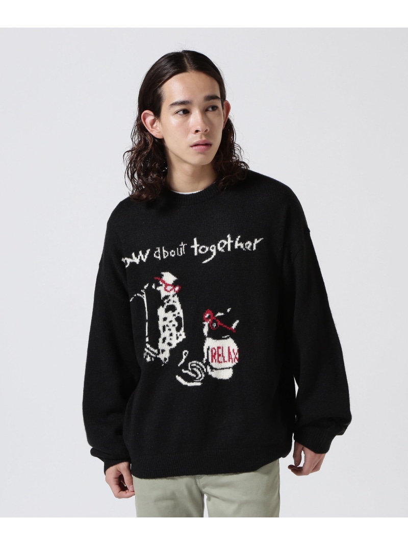 【SALE／50%OFF】REMI RELIEF(レミレリーフ)How about together 別注インターシャニット B\u00272nd ビーセカンド トップス 編み物 白いこと 黒いこと 青色【RBA_E】【貨物輸送無料】[ Fashion] ニット・セーター-トップス-メンズファッション