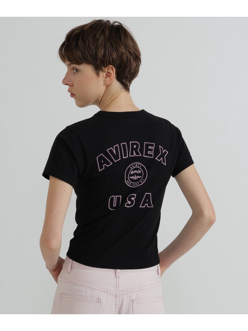 《WOMAN》VARSITY LOGO MINI T-SHIRT AVIREX アヴィレックス トップス カットソー・Tシャツ ブラック ピンク ホワイト【送料無料】[ Fashion]