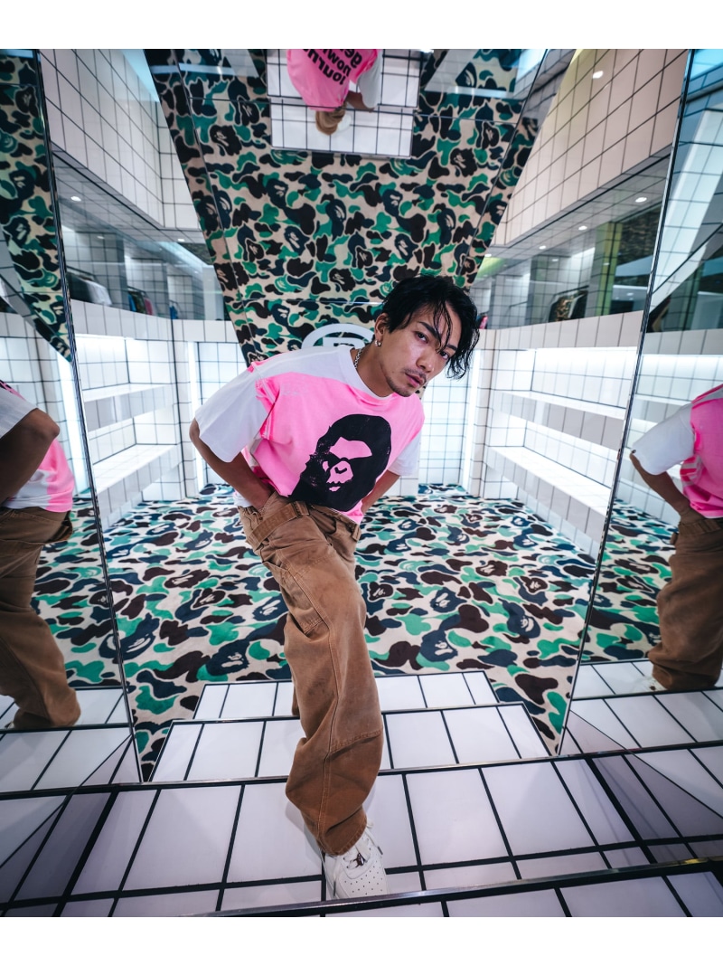 SAINT MICHAEL/セントマイケル/BAPE_SS TEE/HANDPRINT/WHITE×PINK ROYAL FLASH ロイヤルフラッシュ トップス カットソー・Tシャツ ピンク【送料無料】[ Fashion]