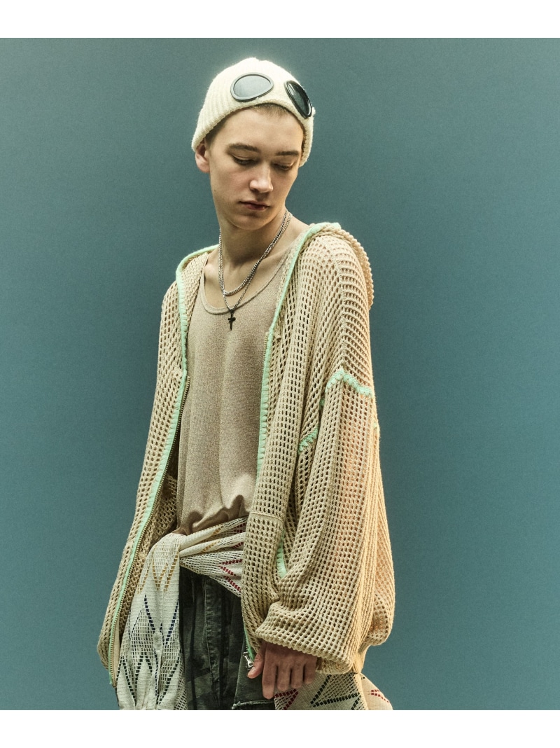 B omnivore/ビーオムニボー HAND - STITCH MESH HOODIE BEAVER ビーバー トップス スウェット・トレーナー 黒いこと ベージュ【貨物輸送無料】[ Fashion]
