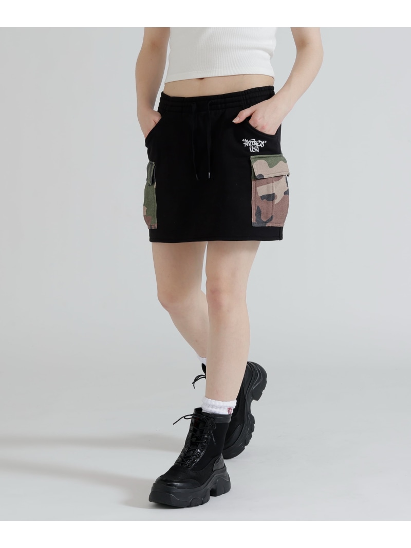 《直営店制限事項》CAMO SWEAT MINI SKIRT AVIREX アヴィレックス スコート 余分の物のスコート 黒いこと 薄墨色【貨物輸送無料】[ Fashion] レディースファッション-ボトムス-スカート