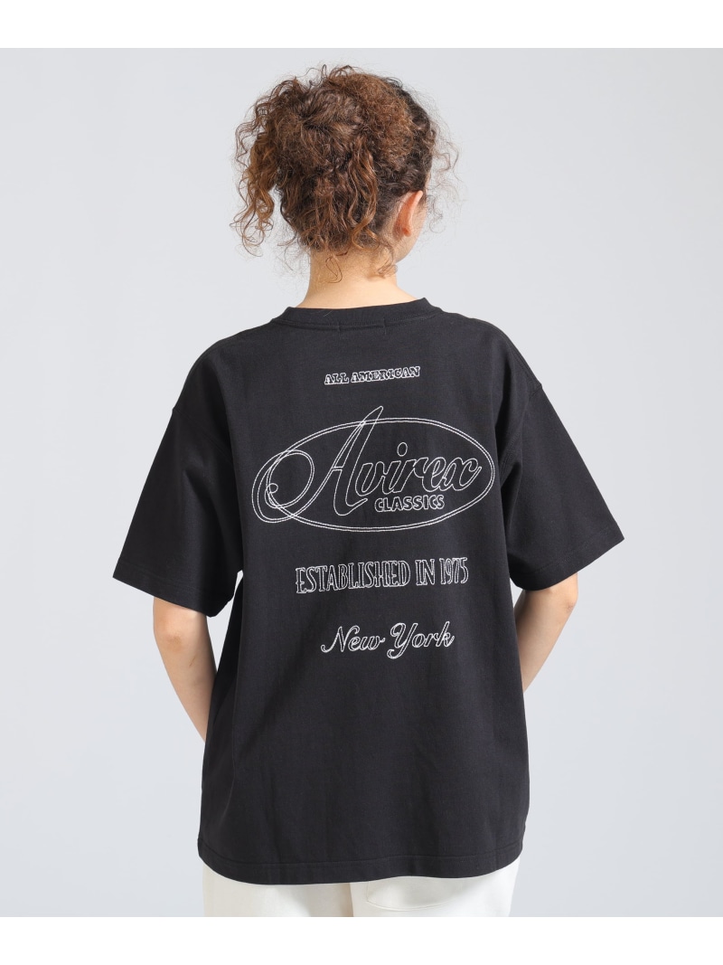 《WOMAN》STITCH EMBROIDERY LOGO T-SHIRT AVIREX アヴィレックス トップス カットソー・ティーシャツ 白いこと 黒いこと サクラ色【貨物輸送無料】[ Fashion]