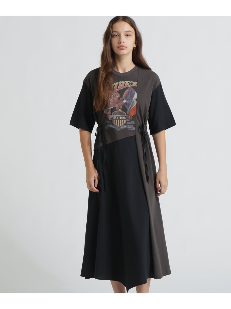 《直営店限定》REMAKE-STYLE DRESS WITH EAGLE PRINT AVIREX アヴィレックス ワンピース・ドレス ワンピース グレー ブルー【送料無料】[ Fashion]