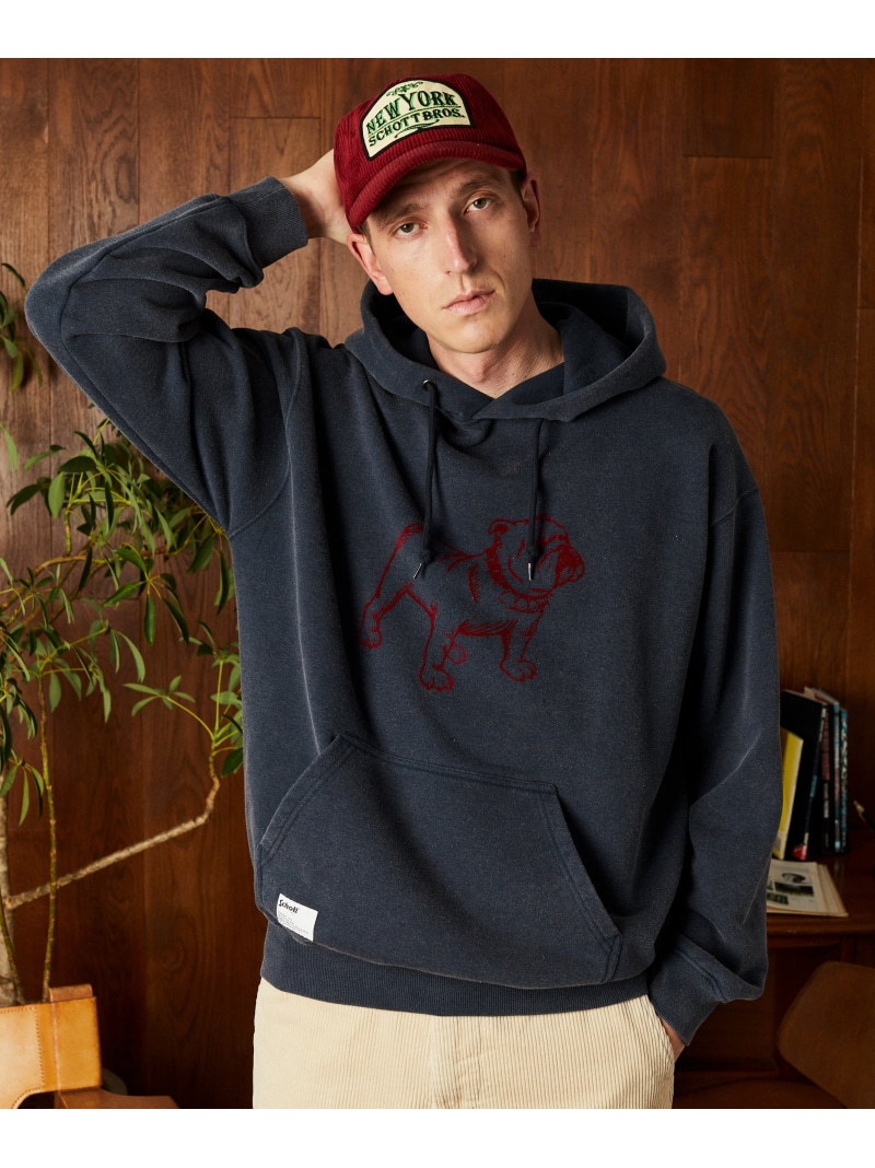 【SALE／20%OFF】FLOCKY BULLDOG HOODED SWEAT/フロッキーブル パーカー Schott ショット トップス パーカー・フーディー グレー ネイビー ブラック【RBA_E】【送料無料】[ Fashion]