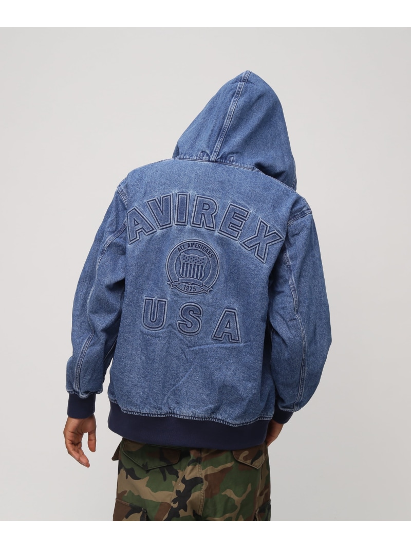 《直営店限定》DENIM SIGNATURE LOGO PARKA / デニム シグネチャーロゴ パーカー AVIREX アヴィレックス ジャケット・アウター ブルゾン・ジャンパー ブラック ブルー【送料無料】[ Fashion]｜US ONLINE STORE