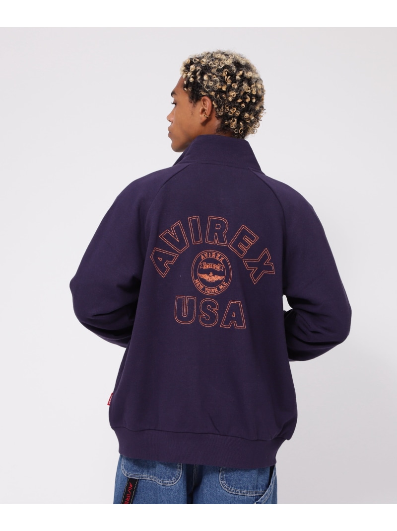 【SALE／40%OFF】《WEB&DEPOT限定》VARSITY LOGO EMB STAND ZIP SWEAT AVIREX アヴィレックス トップス カットソー・Tシャツ ホワイト パープル ブラック【RBA_E】【送料無料】[ Fashion]