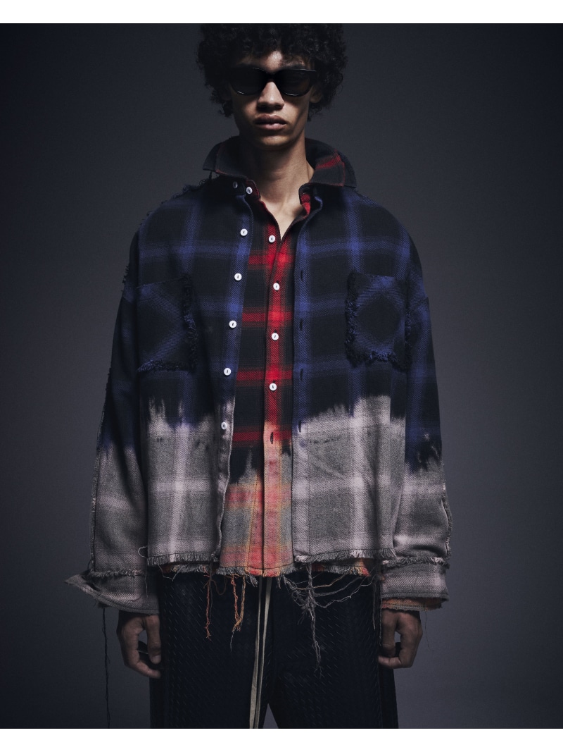 DankeSchon/ダンケシェーン/FLANNEL DAMAGE OMBRE BLEACH CHECK SHIRTS LHP エルエイチピー トップス シャツ・ブラウス ホワイト ブルー レッド【送料無料】[ Fashion]