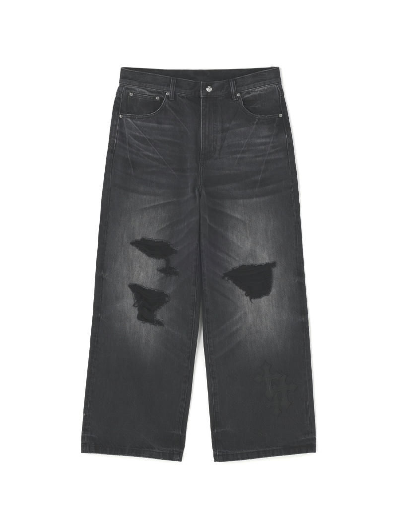 SUPPLIER/サプライヤー/Multiple Cross Leather Patch Baggy Denim LHP エルエイチピー パンツ ジーンズ・デニムパンツ ブルー ブラック【送料無料】[ Fashion]