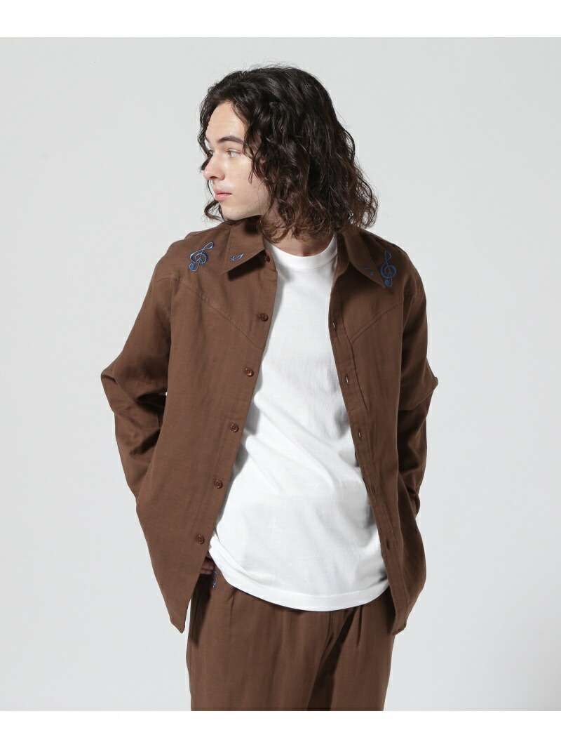 【SALE／50%OFF】Lamrof/ラムロフ/W Ganze Westen Peace Shirts LHP エルエイチピー トップス シャツ・ブラウス ホワイト ブラウン グリーン【RBA_E】【送料無料】[ Fashion]