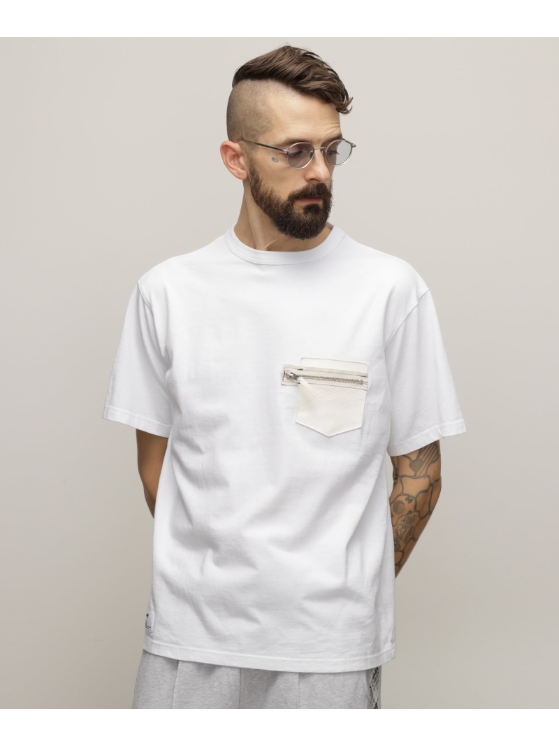【SALE／30%OFF】T-SHIRT CUSTOM ZIP LEATHER PKT/カスタムジップ レザーポケット Tシャツ Schott ショット トップス カットソー・Tシャツ ホワイト ブラック【RBA_E】【送料無料】[ Fashion]