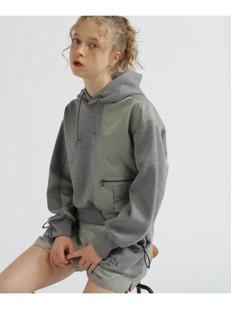 【SALE／30%OFF】NYLON PATCH COMBI PARKA/ナイロンパッチコンビパーカー AVIREX アヴィレックス トップス パーカー・フーディー 黒いこと 緑であること 薄墨色【RBA_E】【貨物輸送無料】[ Fashion] トップス-パーカー-レディースファッション