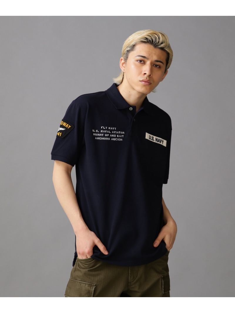 ネイバル パッチド ポロシャツ/NAVAL PATCHED POLO SHIRT AVIREX アヴィレックス トップス ポロシャツ ネイビー ブルー レッド グリーン ブラウン ホワイト【送料無料】[ Fashion]