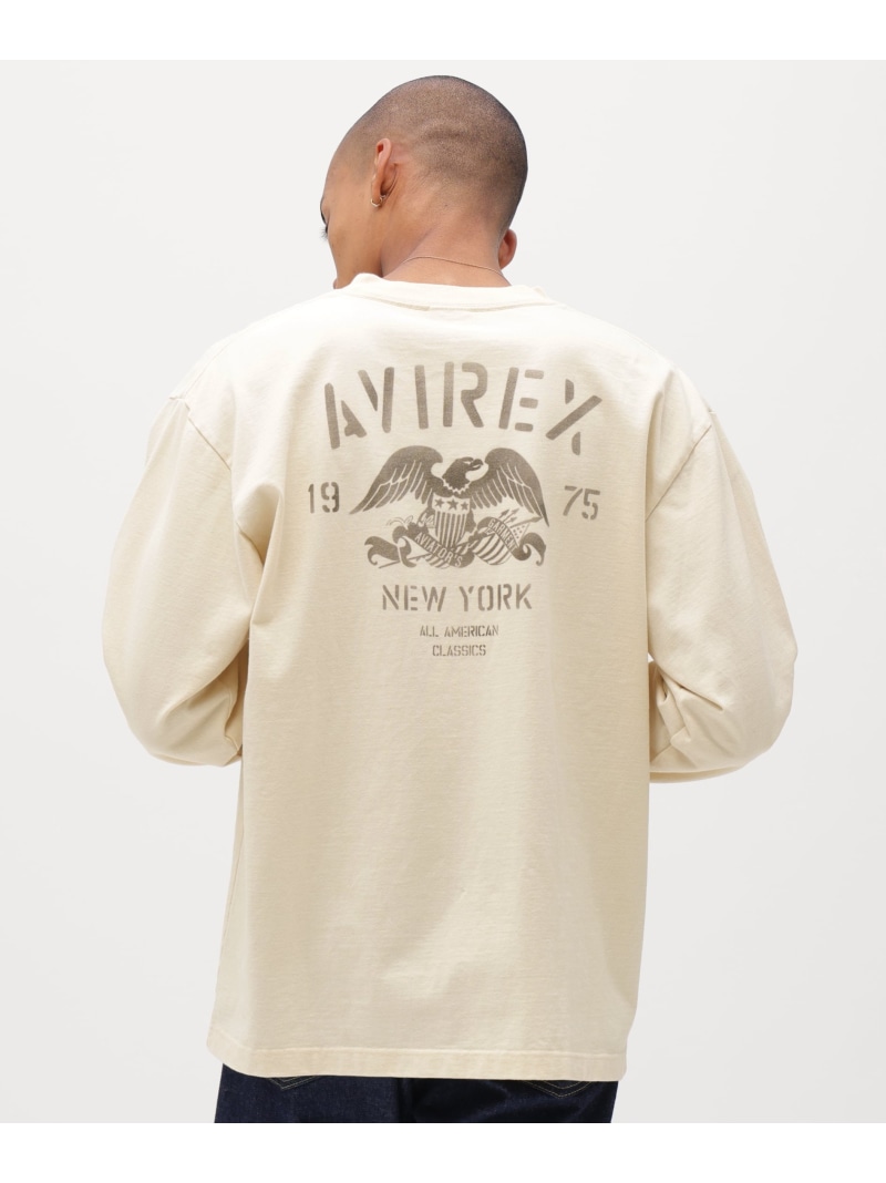 STENCIL L/S T-SHIRT AVIREX アヴィレックス トップス カットソー・Tシャツ ベージュ グレー グリーン【送料無料】[ Fashion]