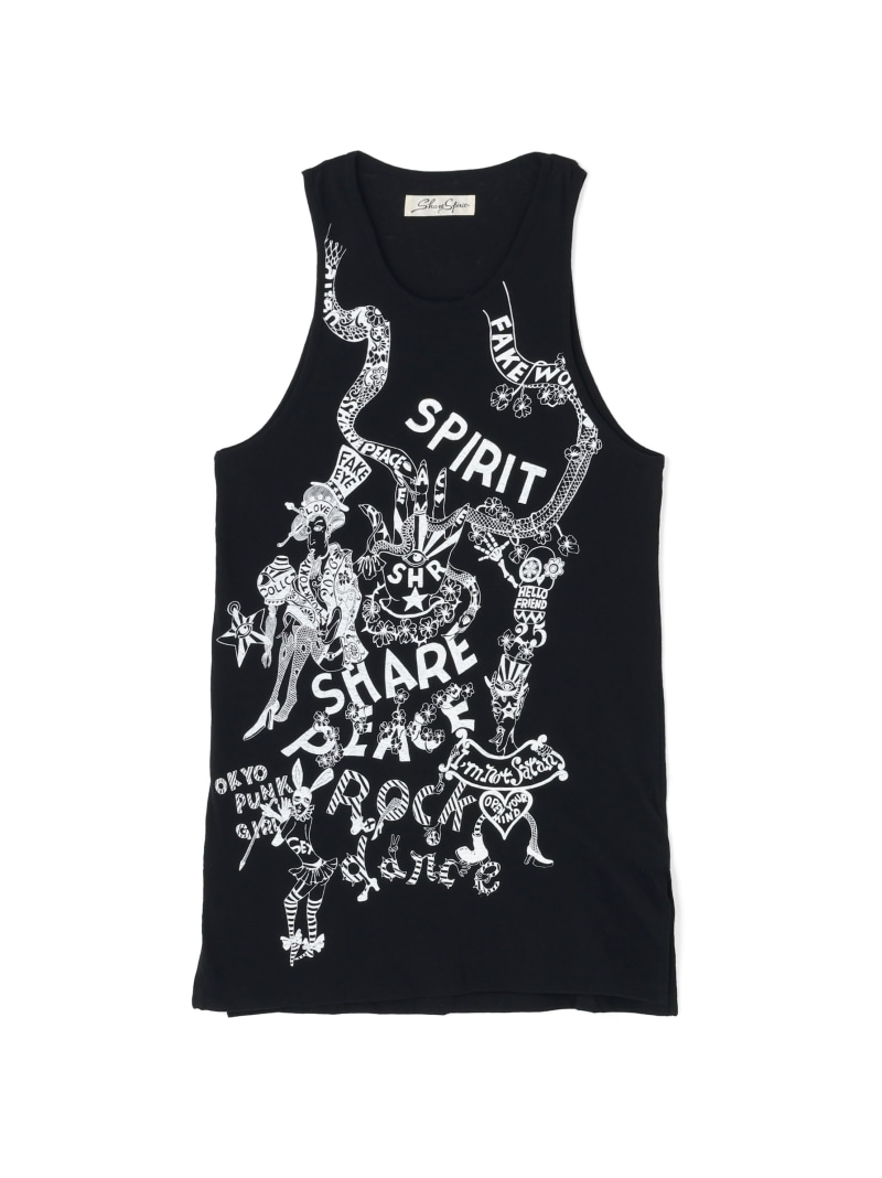 SHARE SPIRIT/シェアースピリット/Handwreting Tanktop ROYAL FLASH ロイヤル閃光電球 トップス ノースリーブ・貯蔵タンクいの一番 黒いこと【貨物輸送無料】[ Fashion]