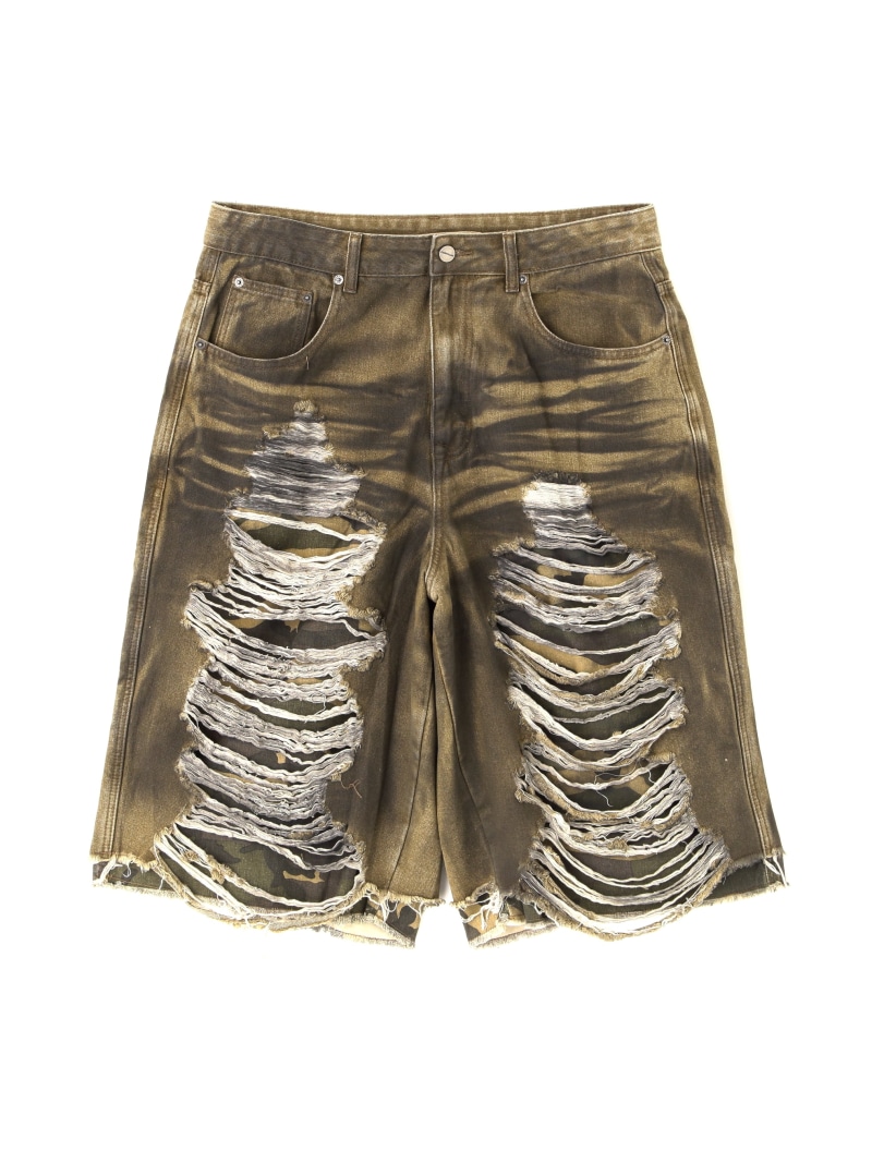 NOT4NERD/ノットフォーナード/Camo Layered Distressed Bermuda Denim Pants LHP エルエイチピー ズボン下 余分の物のズボン下 ベージュ 青色【貨物輸送無料】[ Fashion]