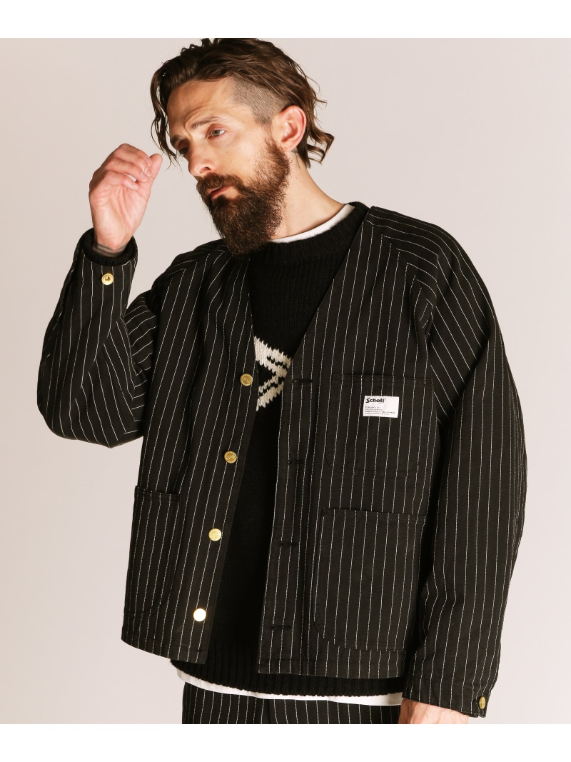 【SALE／30%OFF】STRIPE ENGINEER JACKET/縞模様 応用科学者 上衣 Schott 打つこと ジャケット・アウター 上衣・前掛け 黒いこと ベージュ【RBA_E】【貨物輸送無料】[ Fashion]