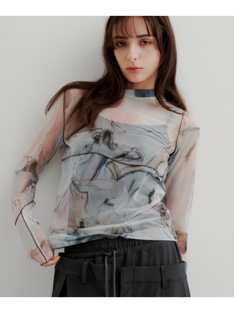 【SALE／30%OFF】CASANE(カサネ)別注マーブルペイントロングスリーブカットソー B'2nd ビーセカンド トップス カットソー・Tシャツ ベージュ グリーン【RBA_E】【送料無料】[ Fashion]