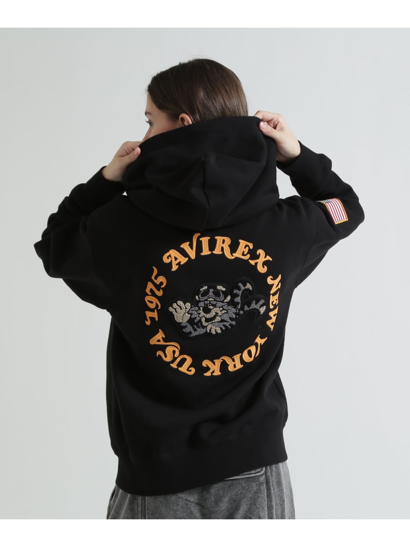 《WOMAN》SAGARA CIRCLE LOGO TOMCAT ZIP PARKA AVIREX アヴィレックス トップス パーカー・フーディー パープル 黒いこと【貨物輸送無料】[ Fashion]