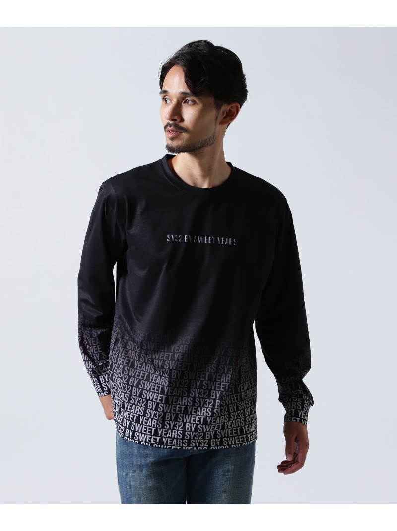 SY32 by SWEET YEARS/GRADATION LOGO L/S TEE ROYAL FLASH ロイヤルフラッシュ トップス カットソー・Tシャツ ホワイト ブラック【送料無料】[ Fashion]