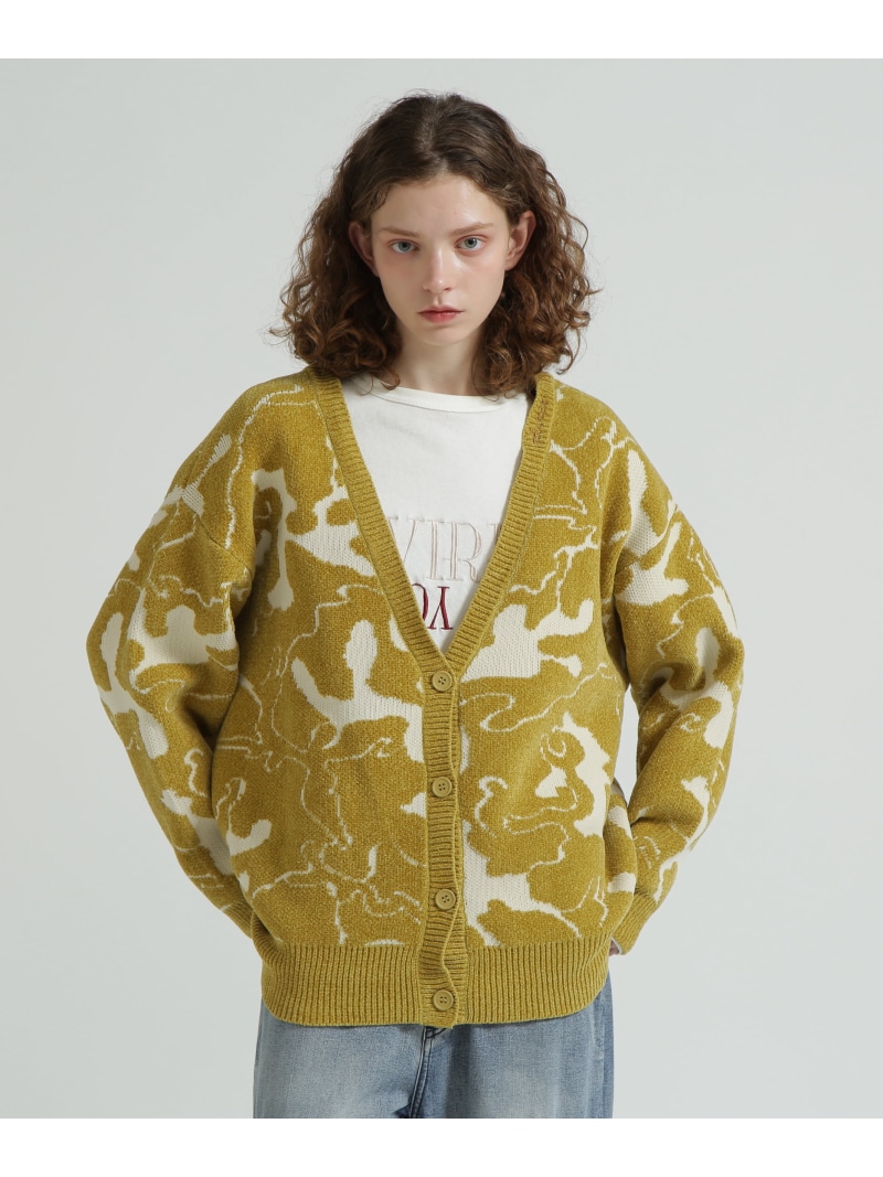 【SALE／30%OFF】《直営店限定》BOUCLE CAMO KINT CARDIGAN AVIREX アヴィレックス トップス カーディガン イエロー ネイビー【RBA_E】【送料無料】[ Fashion]