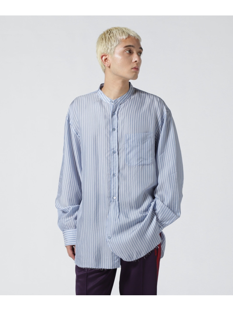 【SALE／40%OFF】John Mason Smith (ジョンメイソンスミス) WASHED CUPRO STRIPE CLASSIC BANDED COLLA B'2nd ビーセカンド トップス シャツ・ブラウス ブルー【RBA_E】【送料無料】[ Fashion]