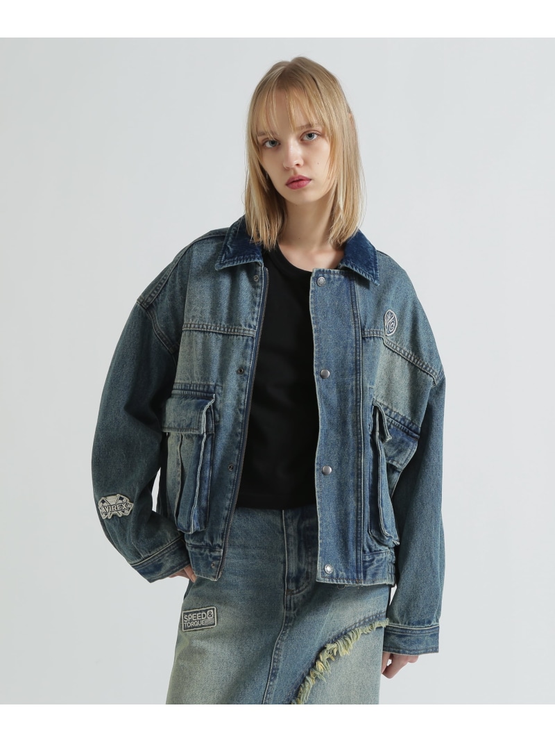 OVERSIZED WAPPEN DENIM JACKET AVIREX アヴィレックス ジャケット・アウター ブルゾン・ジャンパー ピンク ブルー【送料無料】[ Fashion]