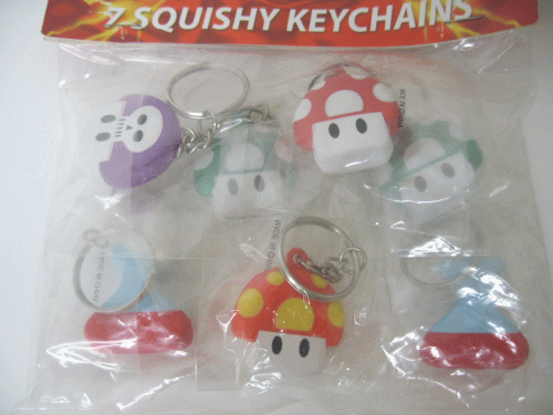 楽天市場 ニンテンドー スクイーズ ミニキーチェーン 7個セット キーホルダー 任天堂 スーパーマリオ キーリング 子供 ゲームキャラクター マッシュルーム きのこ Usプラザ