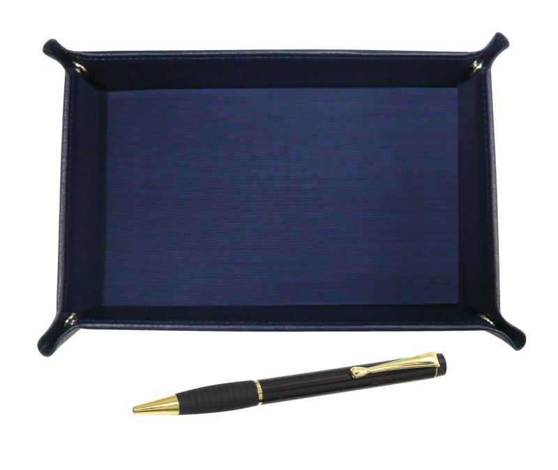 日本製シボ牛革ペントレイ青 ミッドナイトラバー回転ボールペンセット 黒 TRAL-T102BP-B