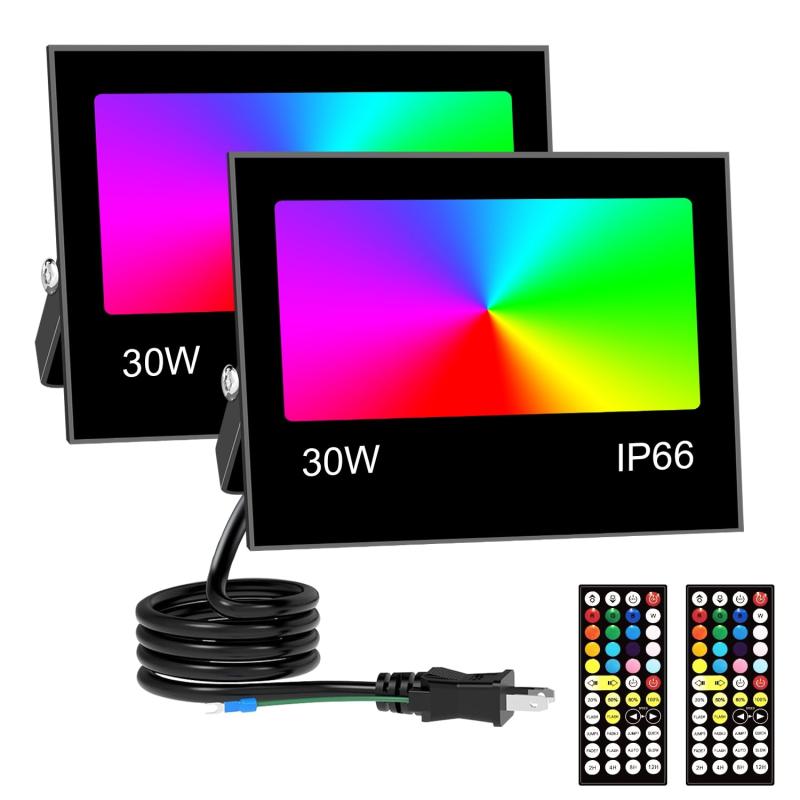 RGB 投光照明器 30W フラッドライト RGB+2700K 暖色光 3000ルーメン 御休み佇まい日常ともし火兼用 IP66 雨合羽 調光能力のある 16 種色合い 8 種流行り物 4 タイマー 100V 相応う PSE 公認 日本語明らかにする書 その他-日用品雑貨・文房具・手芸